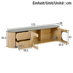Modern Minimalist TV Cabinet with 3D Stripes and Glass Display, Wood Look and Grey Glass