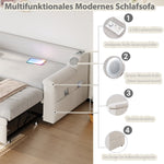 Sofa Bed, 90/180*190cm, Bluetooth, USB, Storage, Slatted Frame, Velvet Beige