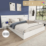 Double Bed with USB, Clock, Bluetooth Speaker and LED, 160x200cm, White Wood