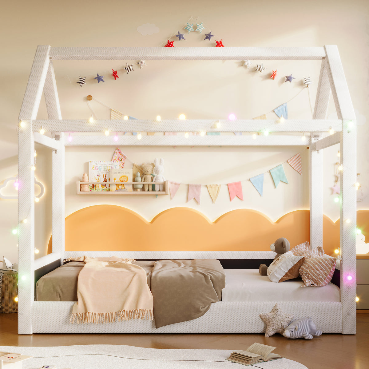 Upholstered Daybed 90x200cm with LED Light Strips - Beige