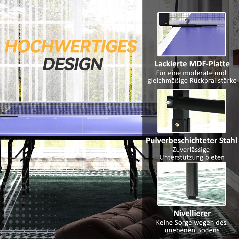 Folding Mid-Size Table Tennis Table with Net and 3 Balls, 12mm Tabletop