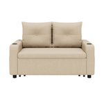 3-in-1 Sleeper Sofa with Pull-Out Bed, Cup Holder, USB Port and Side Pockets, Beige Cotton Linen