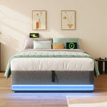 Upholstered Bed 90x200cm Hydraulic Storage with LED & USB/Type-C Ports Grey