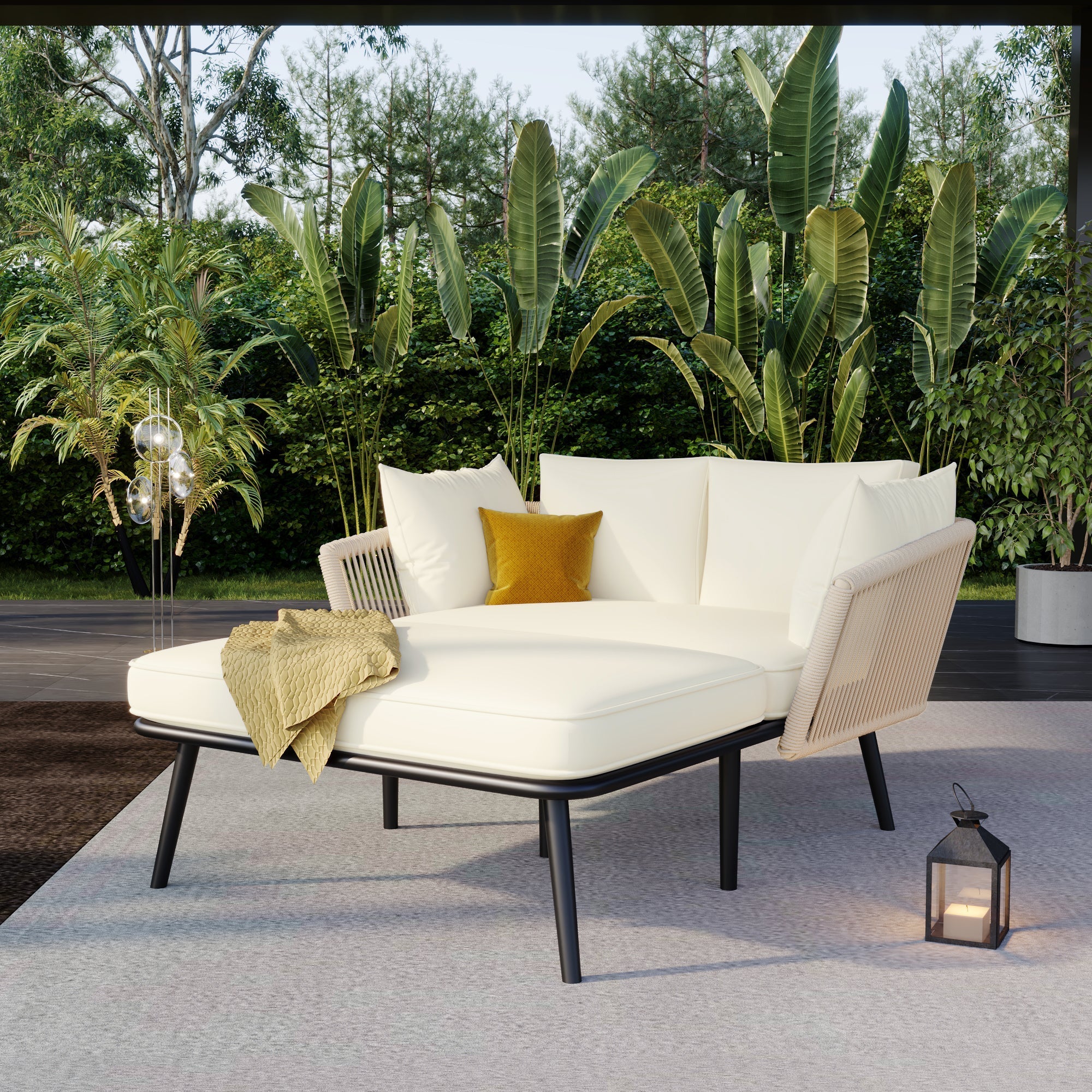 Garden Sofa with Cushions and Pillows, Outdoor Sun Lounger and Furniture Set, Beige