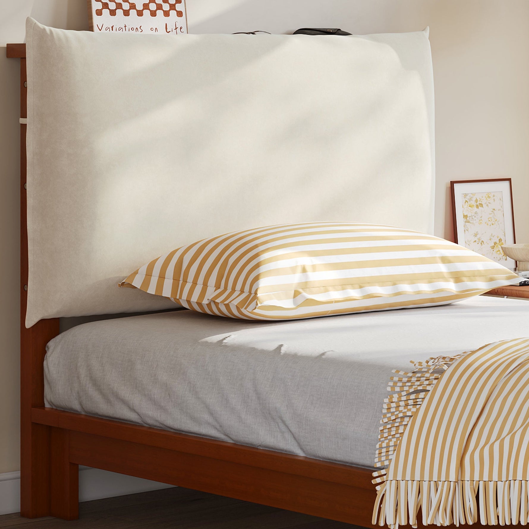 Upholstered Single Bed with Padded Headboard and Slatted Base, Dark Brown