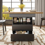 Telescopic Dining Table, Extendable with Storage Shelves for 4-6 People, Black