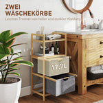 Laundry Basket with 2 Fabric Baskets, Open Shelves, Handle, Bamboo, Natural