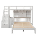 Children's Bunk Bed with Storage Stairs and Movable Side Table, 90x200cm and 140x200cm, White