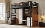 Metal Loft Bed, 90 x 200 cm, Safety Enclosure with Window & Ladder, Black
