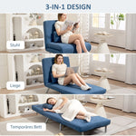 Upholstered Armchair, 2-in-1 Sleeper Guest Bed, Fabric Blue