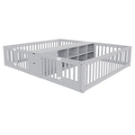 Kids Wooden Bed 90x200cm with Drawer & Safety Rail, Grey