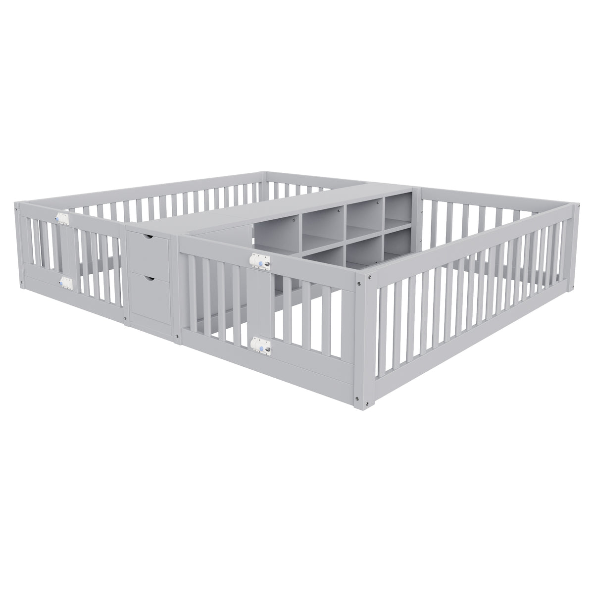 Kids Wooden Bed 90x200cm with Drawer & Safety Rail, Grey