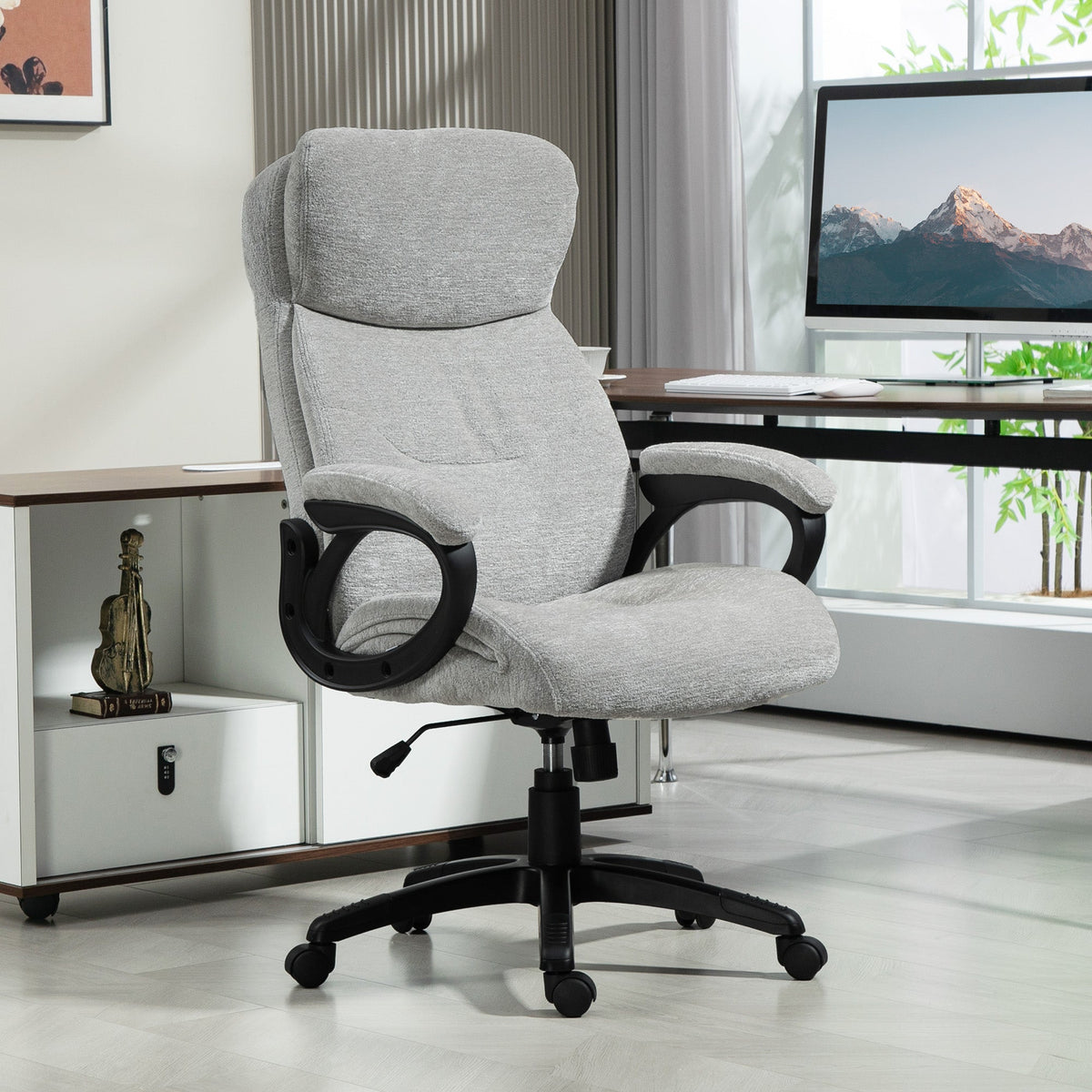 Office Chair, Rocking Function, Ergonomic, Height-Adjustable, Padded, Light Grey
