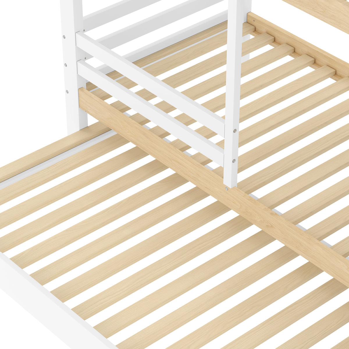 Bunk Bed 90x200cm with Trundle & Storage Ladder, White + Natural