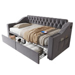 Upholstered Sofa Bed with USB Port and Storage Drawers, Dark Grey Velvet