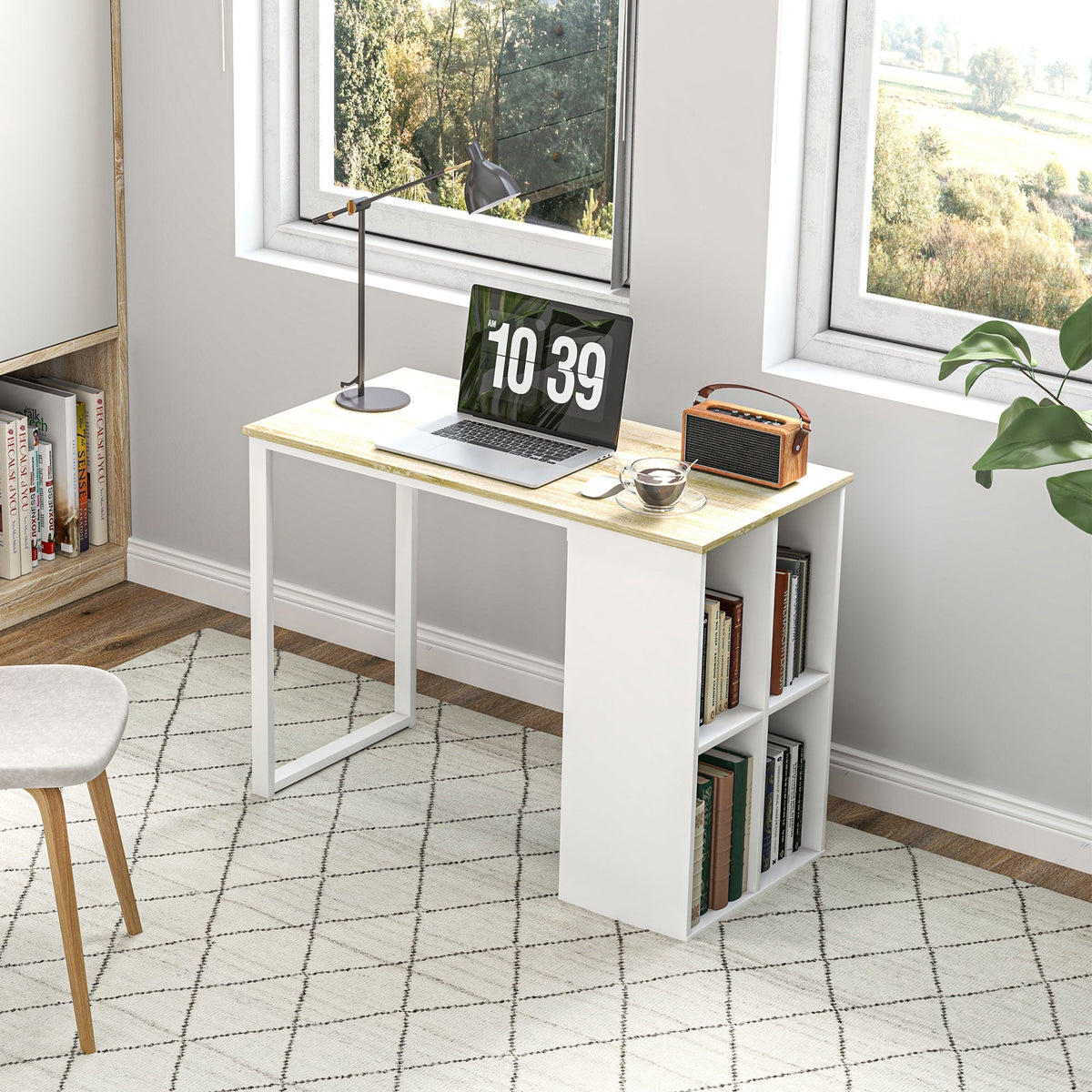Desk with Storage, Steel Frame, Oak