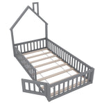 House Bed 90x200 cm Children Bed Slatted Base Pine Wood Grey