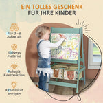 3-in-1 Children's Easel with Paper Roll, Chalkboard, Whiteboard, Storage Baskets, Green