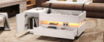 Liftable Coffee Table, 95*50*34.5cm with 1 Drawer & LED, White