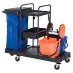 Cleaning Trolley 4-Wheel System Professional Cleaning 111x63.3x103cm, Black/Blue/Orange