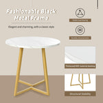 Round Dining Table Unique Metal Frame Marble Pattern White/Gold