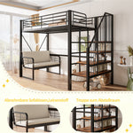 Bunk Bed with Removable Sofa, Storage and Safety Stairs, 90x200cm, Black Metal