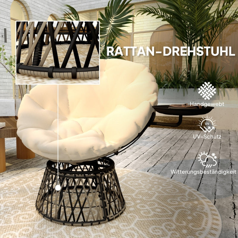 Papasan Chair, 360° Rotatable Wicker with Cushion Ø90 cm, Beige