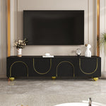 TV Cabinet Lowboard Textured Doors Shelves Push-to-Open - Gold Accents