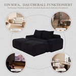 Modular 2-Seater Sofa with 2 Ottomans, Cupholder and Storage Pocket, Black Corduroy