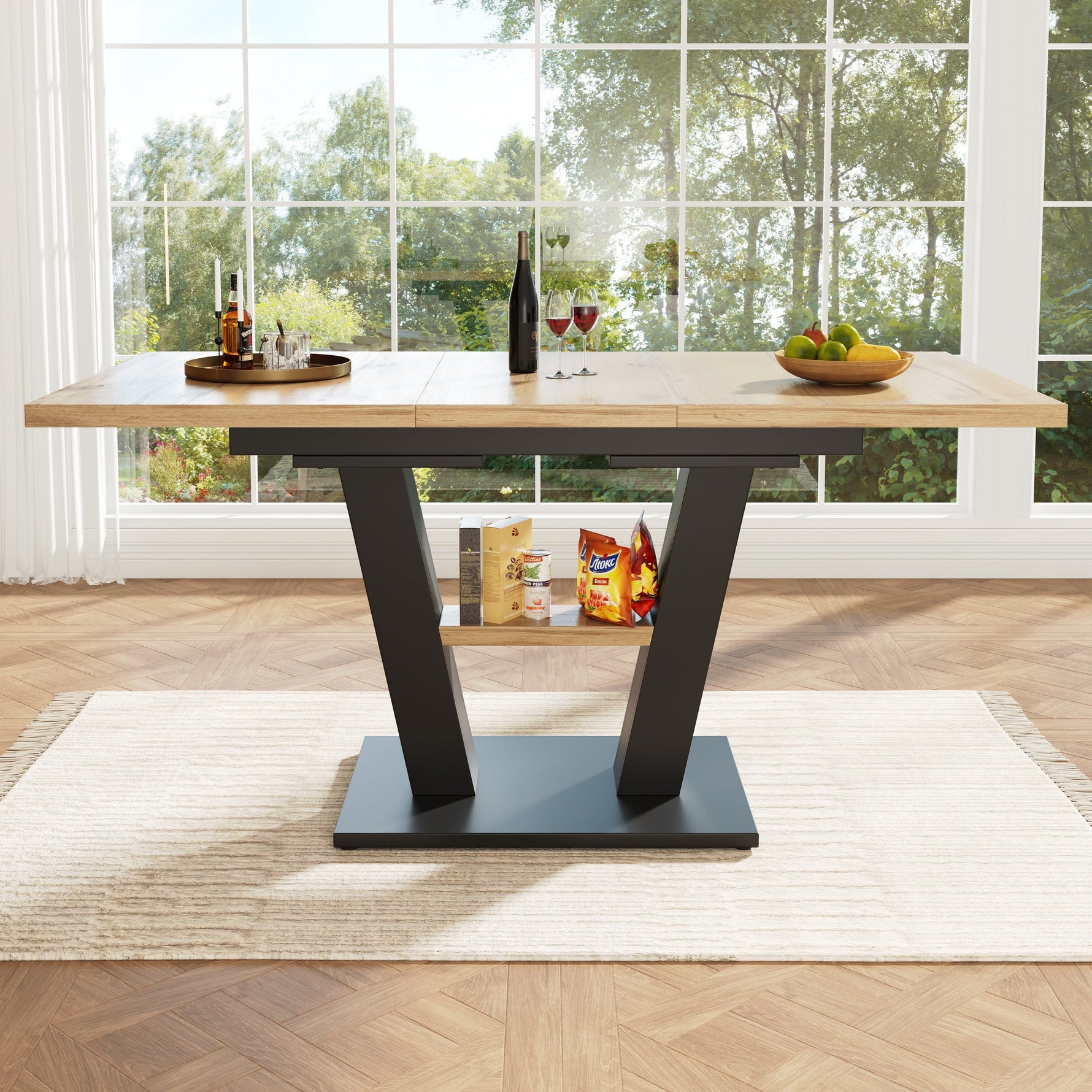 Telescopic Dining Table Extendable 118-157cm - Wood Color