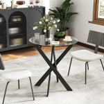 Dining Table, Round for 4 People, Steel Legs, Tempered Glass, Black + Transparent