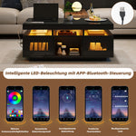 Coffee Table 100x50x43cm High-Gloss LED Lights Charging Port Black