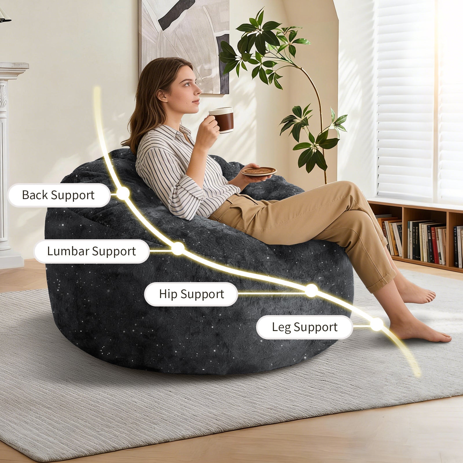 Bean Bag Chair Curved High-Back Full-Body Contour Support