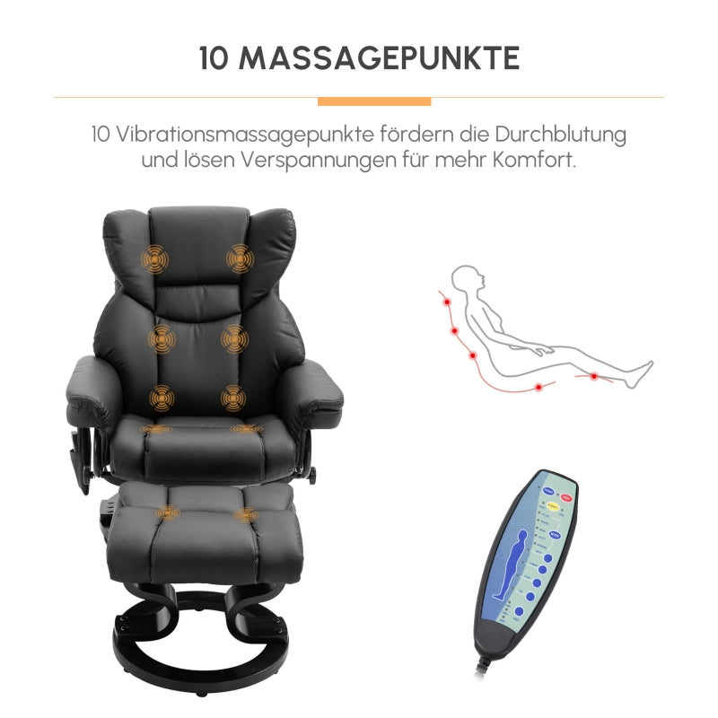 Recliner Chair, Massage Function & Footstool, Faux Leather Black