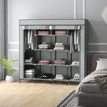 Fabric Wardrobe, Clothes Rail 10 Compartments 4 Drawers, Dark Grey