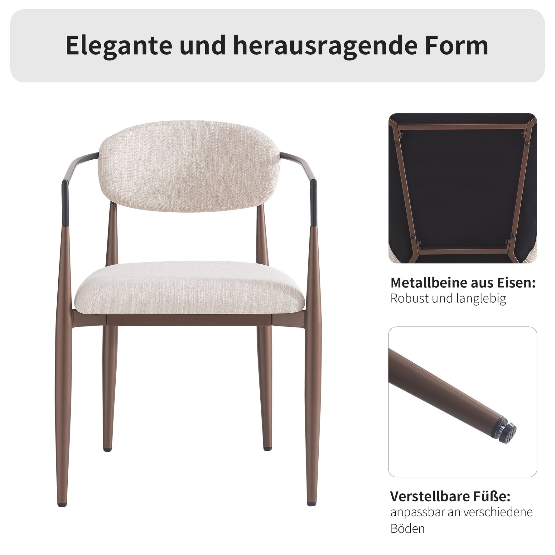 Dining & Makeup Chair Set of 2, Modern Ergonomic Adjustable Legs - Linen Fabric