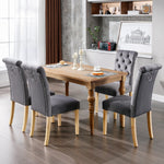 Velvet Dining Chairs Set of 4 with Oak Legs, Button Back and Chrome Knocker, Grey Velvet