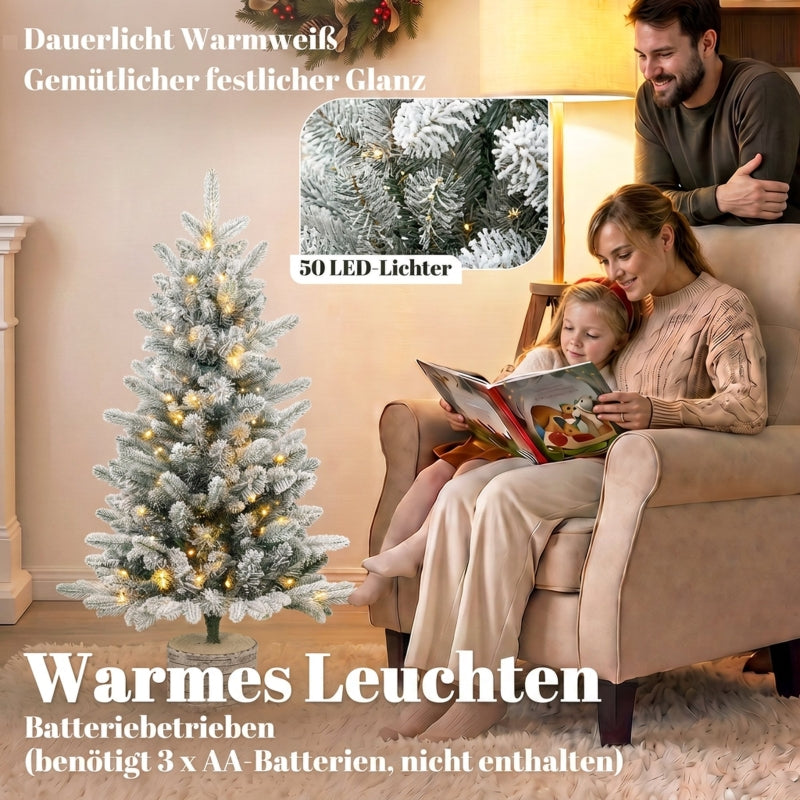 Artificial Christmas Tree 90cm, 50 LED Lights & Snow, Green