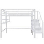 Loft Bed with Storage Ladder and Shelves, 140x200cm, White