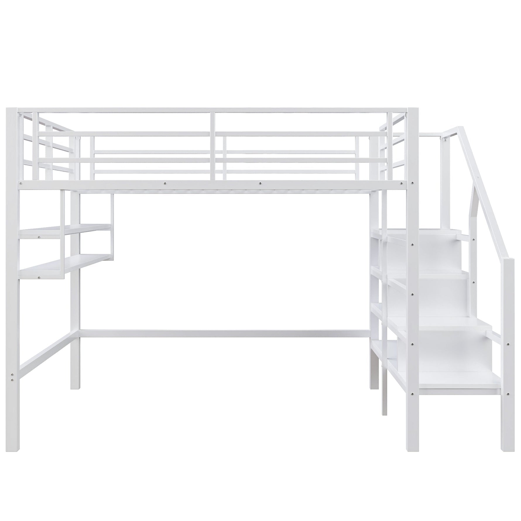 Loft Bed with Storage Ladder and Shelves, 140x200cm, White