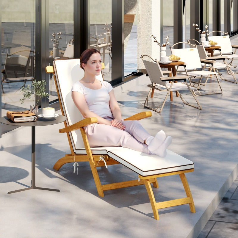 Sun Lounger Folding Garden Lounger with Footrest, Teak