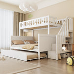 Children's Bunk Bed 90x200/140x200cm Safety Stairs Rollaway Bed Slatted Base, Solid Wood White