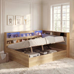 Daybed with Hydraulic Storage, USB Charging and LED Lighting, 140x200cm, Natural Wood