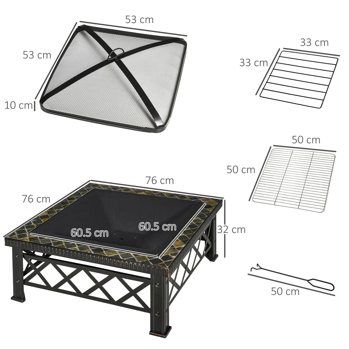 Fire Bowl 3-in-1 with Spark Guard & Grill Grate, Black