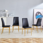 Dining Chair Set 4-Piece Golden Metal Legs PU Leather - Black