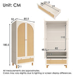Wardrobe 2 Doors Rattan Large Drawer Adjustable Shelves White