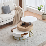 Nesting Table, Fold-Up Coffee & Side Table with Two Drawers, 2-Piece Set, Golden