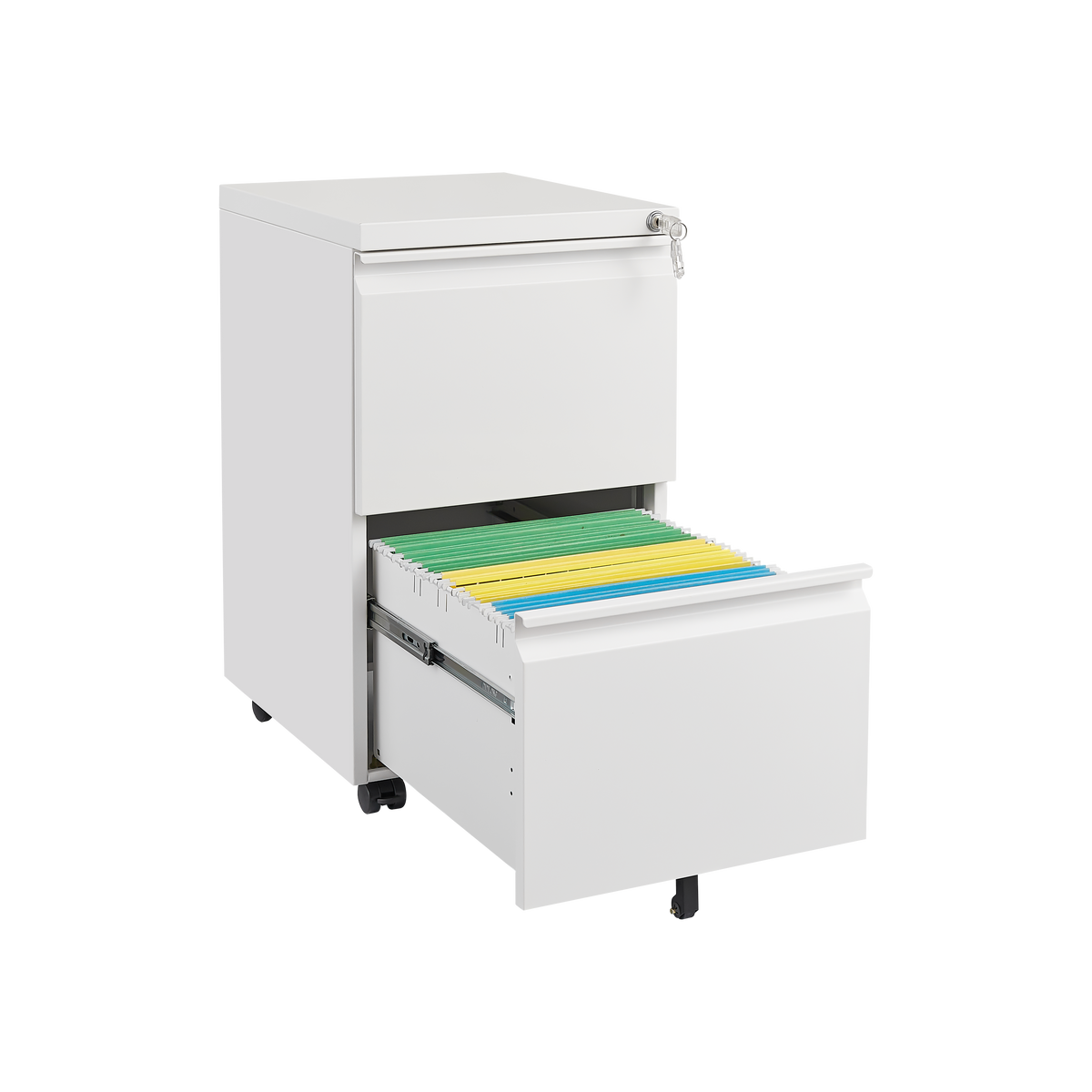 Mobile File Cabinet 2-Drawer with Lock Legal/Letter Size Steel - White