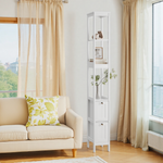 Narrow Tall Cabinet, Freestanding with 2 Drawers and 3 Shelves, White