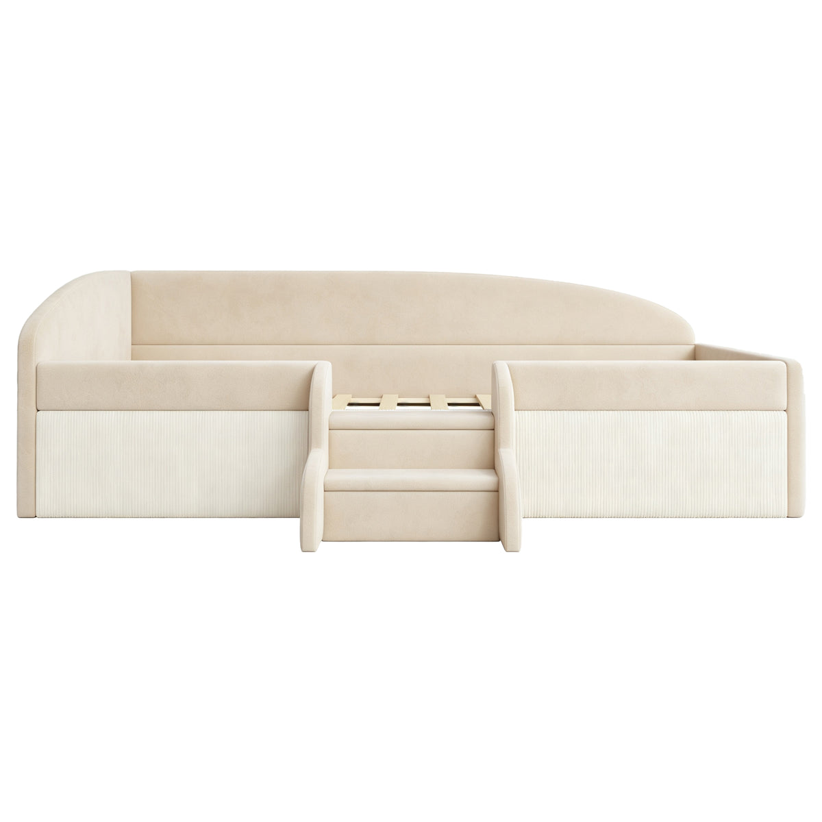 Children's Upholstered Bed 90x190cm with Steps, Beige Velvet